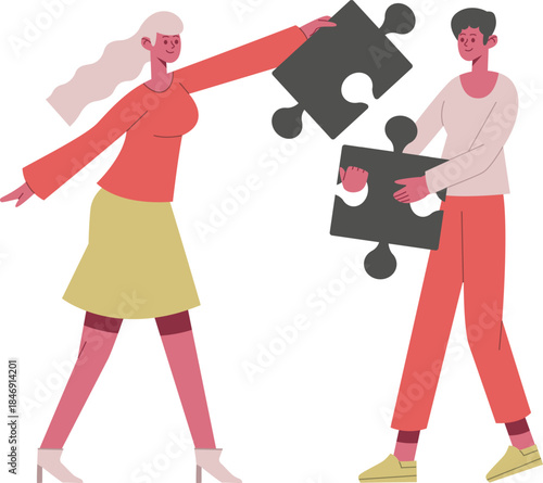 People collaborating connecting business jigsaw puzzle pieces