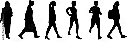 silhouettes of woman walking