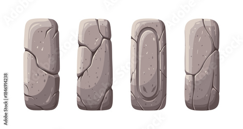 Set of four ancient stone tablets with cracks and weathered texture