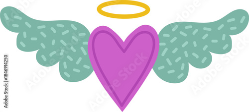 Angel heart illustration with halo and wings