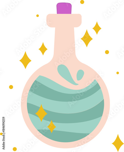 Magic potion bottle with sparkling green liquid