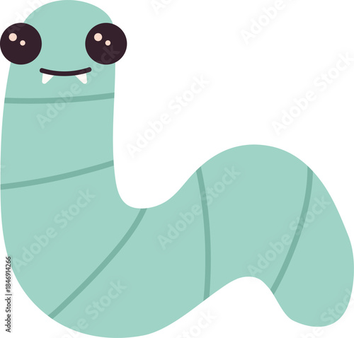 Cartoon green worm character with smiling face
