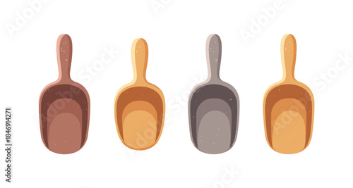 Set of four colorful scoops with speckled texture on a white background
