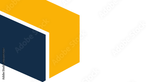 Abstract Geometric 3D Block Shape, Blue and Yellow Minimalist Design Element for Technology, Business, and Modern Backgrounds