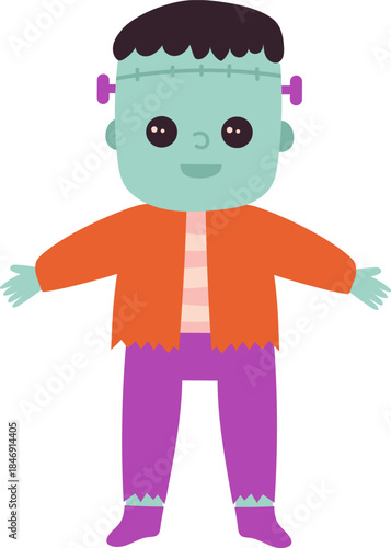 Friendly cartoon Frankenstein monster smiling for Halloween