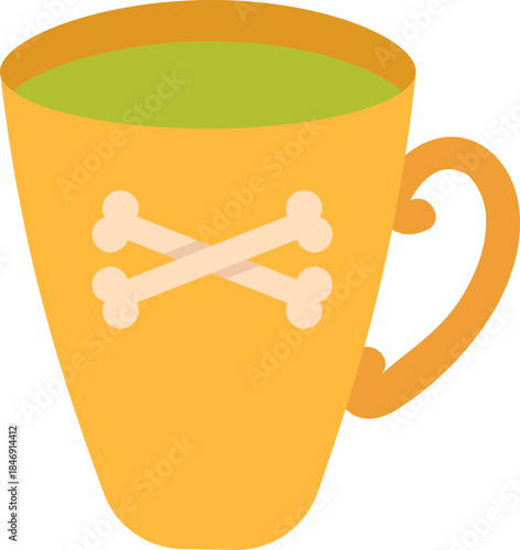 Warning symbol mug holding toxic green liquid