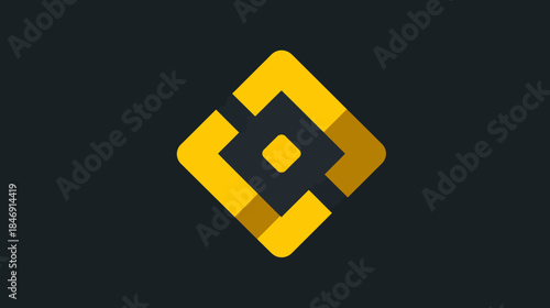 Abstract geometric golden symbol on dark background, representing modern technology, digital finance, blockchain, data, or secure concepts.