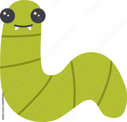 Cartoon green caterpillar smiling on white background