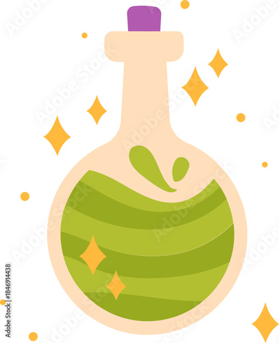 Magic potion bottle with sparkling green liquid