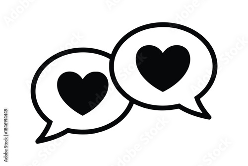 Black and white heart shaped speech bubbles love chat conversation