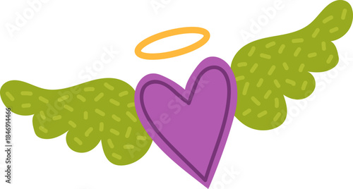 Angel heart flying with green wings and halo