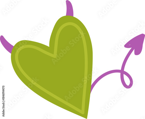 Green devil heart with horns and tail