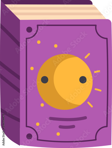 Magical spell book with celestial face illustration