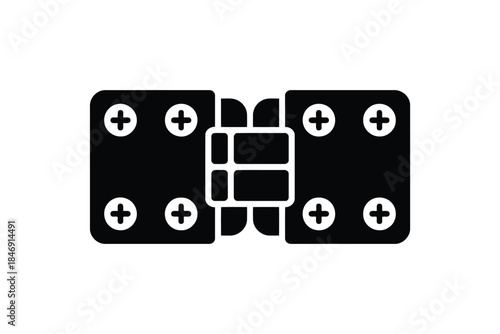 Black and white hinge with screws symbol hardware