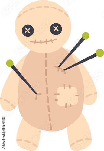 Voodoo doll suffering from pins symbolizing pain and control