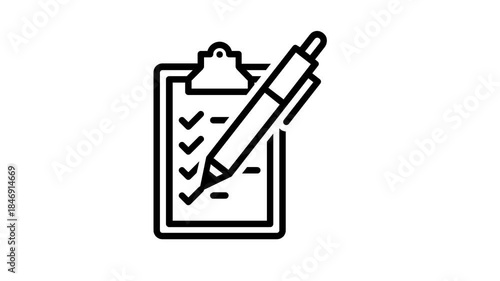 Animated checklist icon. List of tasks line animation. Questionnaire and survey. Fill blank form. Black illustration on white background. HD video with alpha channel. Motion graphic