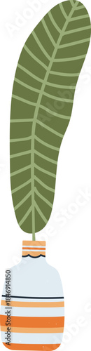 Green leaf plant in striped ceramic vase