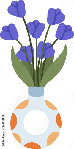 Purple spring flowers blooming in a decorative vase