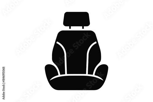 Black car seat with white outline vehicle seat chair automotive transportation