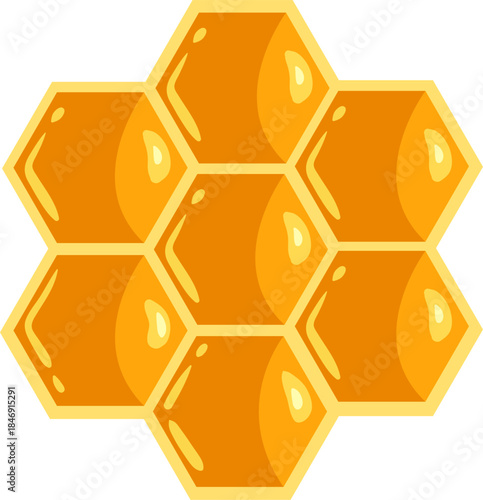 Golden honeycomb cells filling with sweet healthy honey