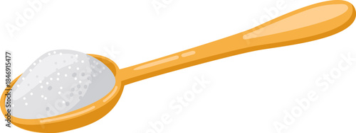 Wooden spoon holding granulated sugar or salt