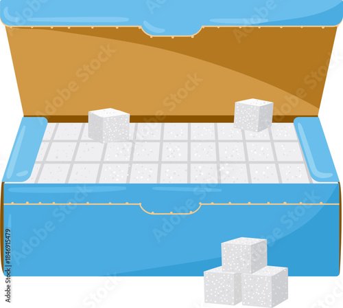 Sugar cubes filling open box with more outside