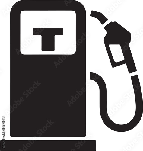 Black and white of a gas pump with a fuel nozzle silhouette