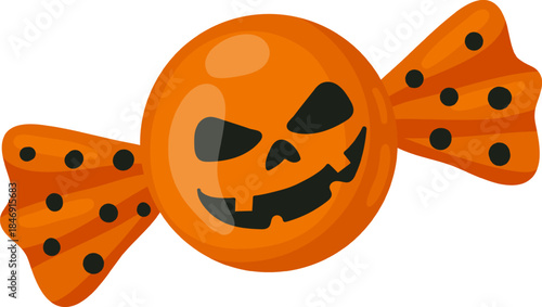 Orange halloween candy with a spooky jack o' lantern face