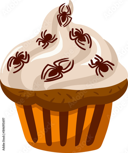 Halloween cupcake featuring creepy chocolate spiders topping
