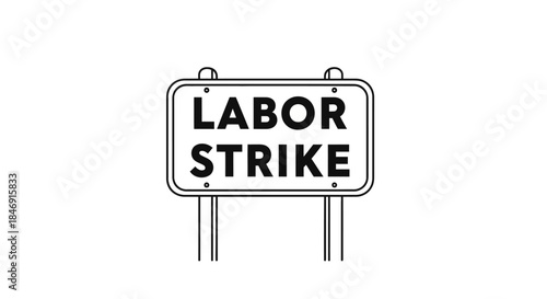Labor strike road sign outline vector illustration isolated on
