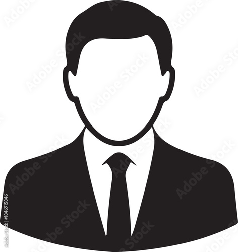 Black and white silhouette of a man in a suit and tie