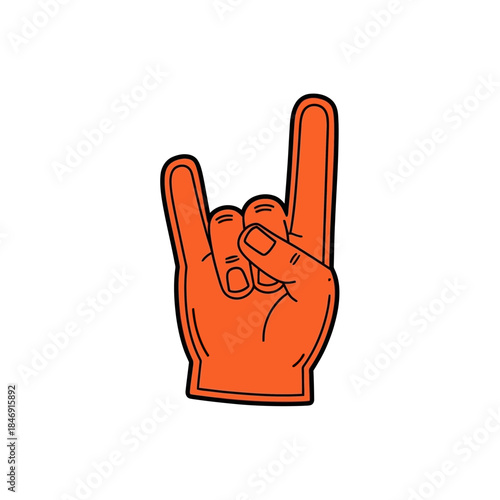 Hand foam finger making rock and roll sign, devil horns gesture, isolated on