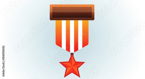 Red star military award medal with orange and white striped ribbon on light blue gradient background