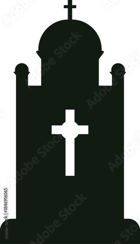 Orthodox church building silhouette icon with cross