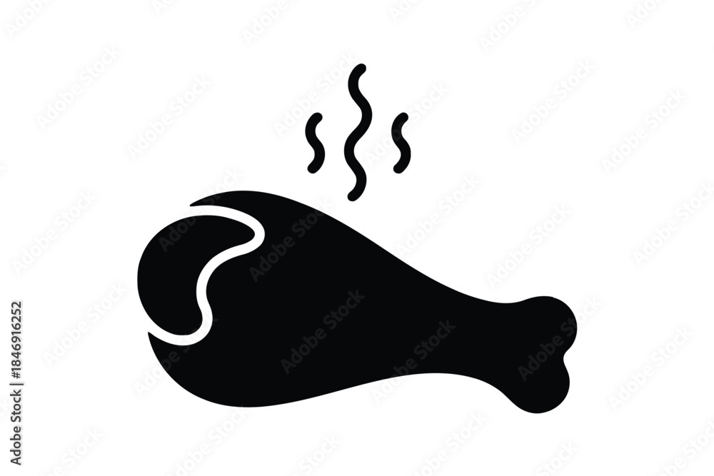 Obraz premium Black silhouette of a roasted chicken leg with steam