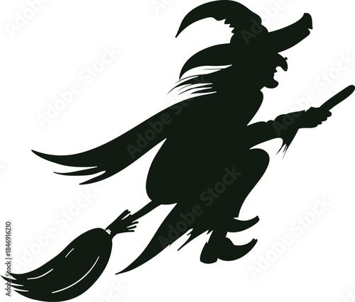 Flying witch silhouette casting a spooky Halloween spell