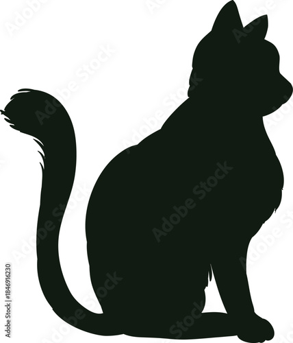 Black cat silhouette sitting looking profile vector illustration
