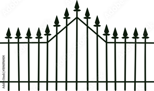 Decorative wrought iron fence arching element silhouette