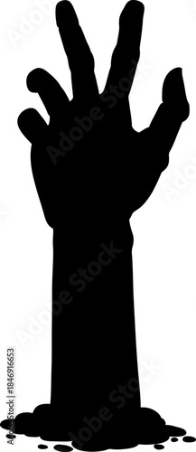 Zombie hand rising from grave reaching up
