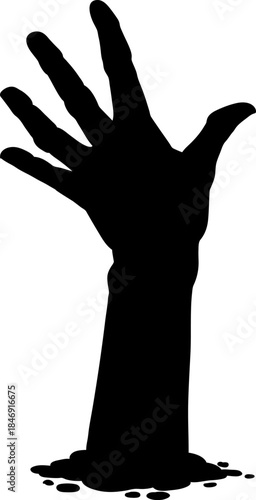 Zombie hand emerging from grave reaching up concept