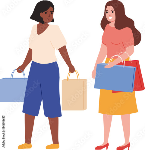 Diverse women friends enjoying shopping together