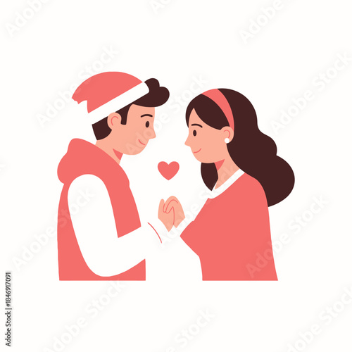 Cute cartoon characters of a boy and girl exchanging love symbols on valentine's day celebration