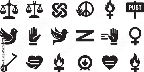 Social justice and equality symbol icon set