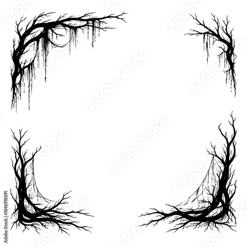 Dark thorn branch frame set in circular and square shapes, Transparent Background