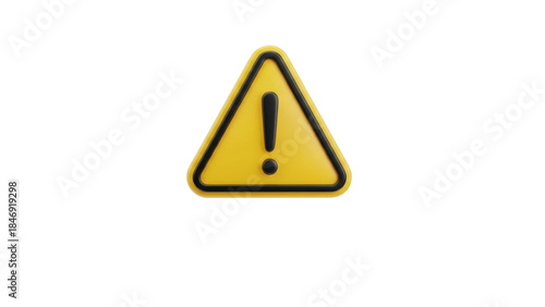 3D icon warning triangle law alert, isolated on white background