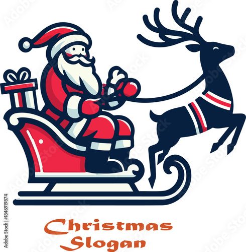 Santa Claus riding a sleigh with reindeer cartoon illustration