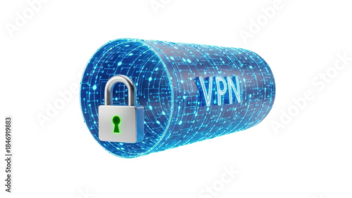 Fototapeta Naklejka Na Ścianę i Meble -  3D icon VPN secure connection tunnel, isolated on white background