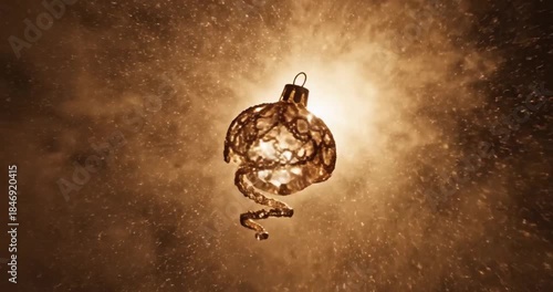 Abstract Golden Orb with Swirling Tendrils in Cosmic Nebula.