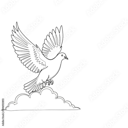 Bird taking flight on cloudy sky with outstretched wings