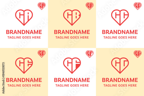 Letters CA CB CC CE CF CG Love Logo Set, symbolizing affection, connection, and harmony